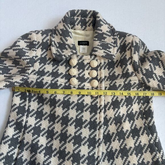 J. Crew Greta Houndstooth Peacoat Swing Women's 2 Grey Ivory Wool Blend Preppy - Picture 8 of 10